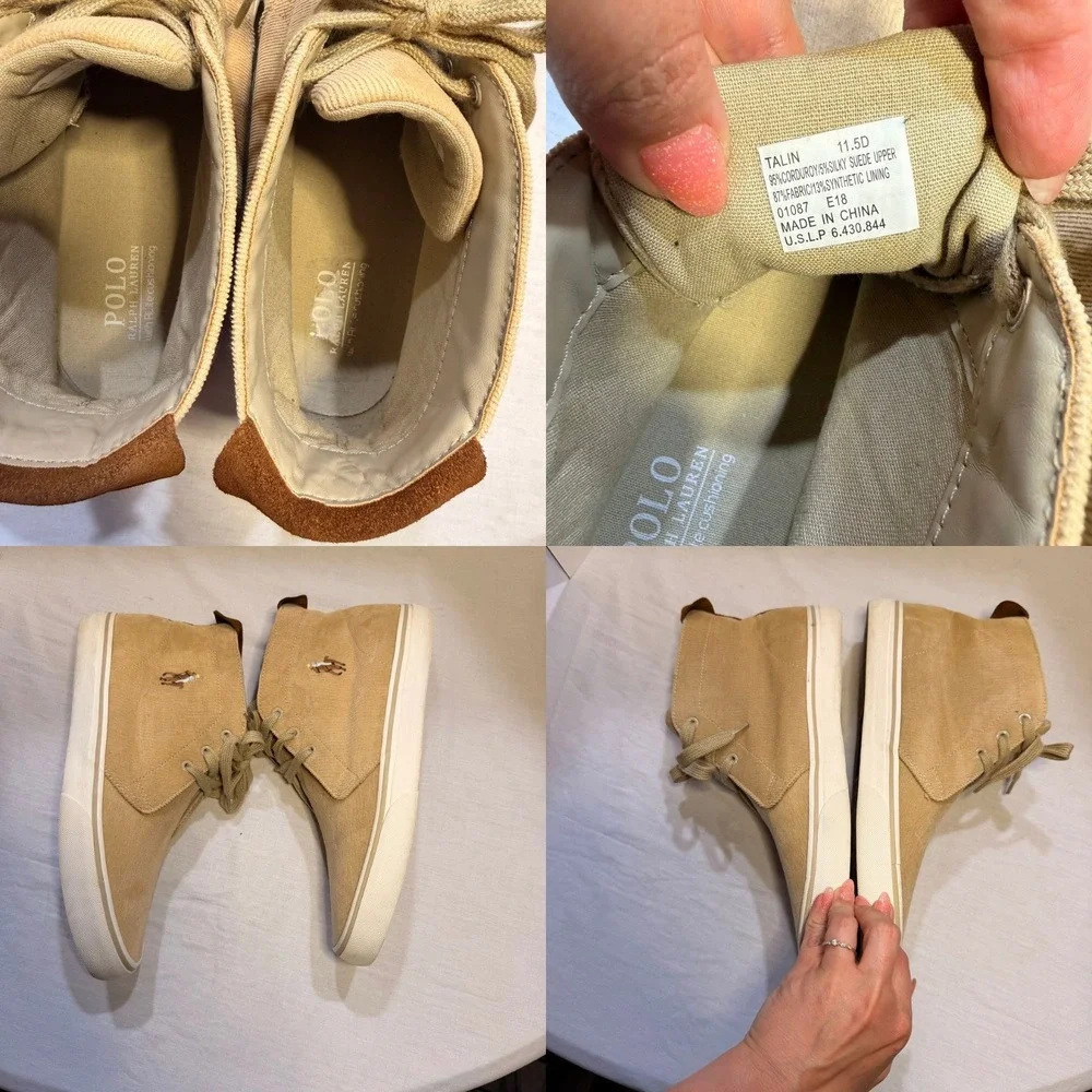 Polo Ralph Lauren Talin Tan Corduroy Suede Mid Top Sneakers Mens 11.5 D Horse